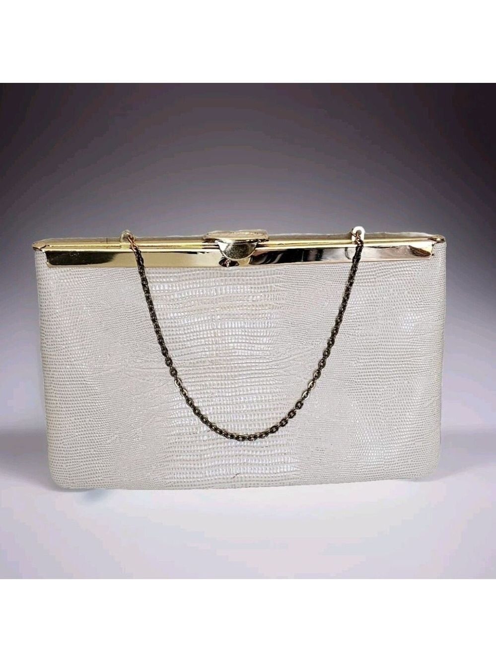 Vintage Etra Snakeskin Leather and Gold Clutch Handbag.